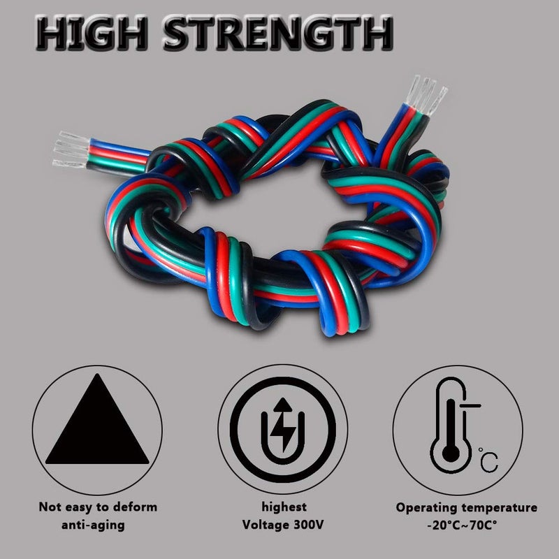 AOTOINK RGB Electrical Wire, 66ft 4 pin 22 Gauge LED Extension Cable, 22 AWG Wire 20M for LED Strip RGB 5050 3528 2835 - Image 3